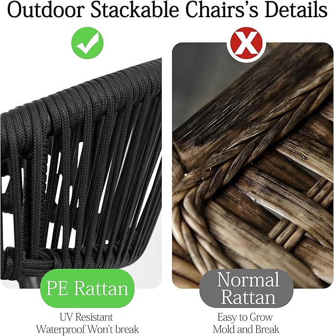 TWT Patio Dining Chairs Outdoor Stackable Dining Chairs for All Weather, Breathable Textilene Garden Outdoor Furniture for Backyard Deck (Black, Set of 4) - Image 5
