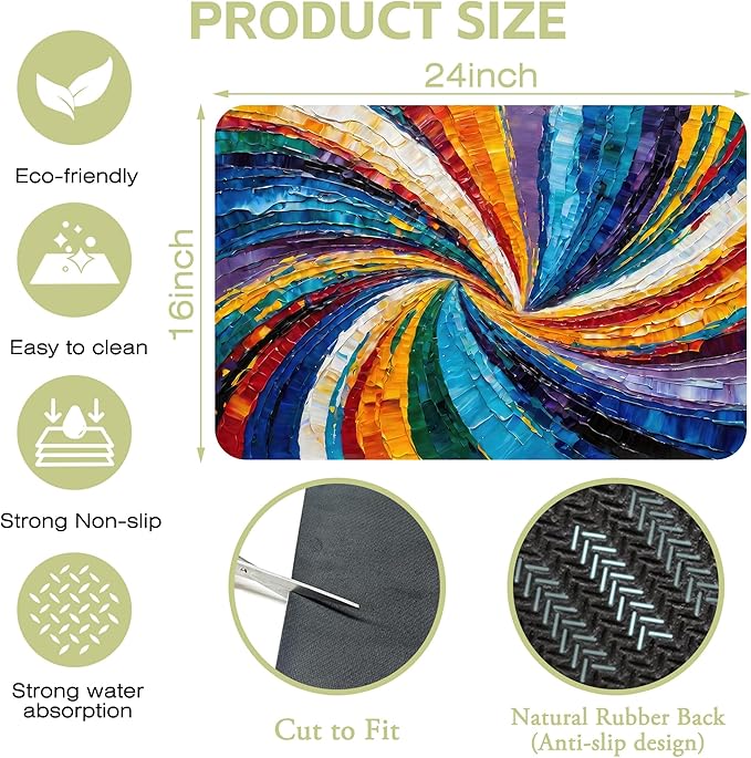 Kitchen Mat Swirl Colorful Textured Dish Drying Mat 16"x24" Bsorbent Coffee - Image 4