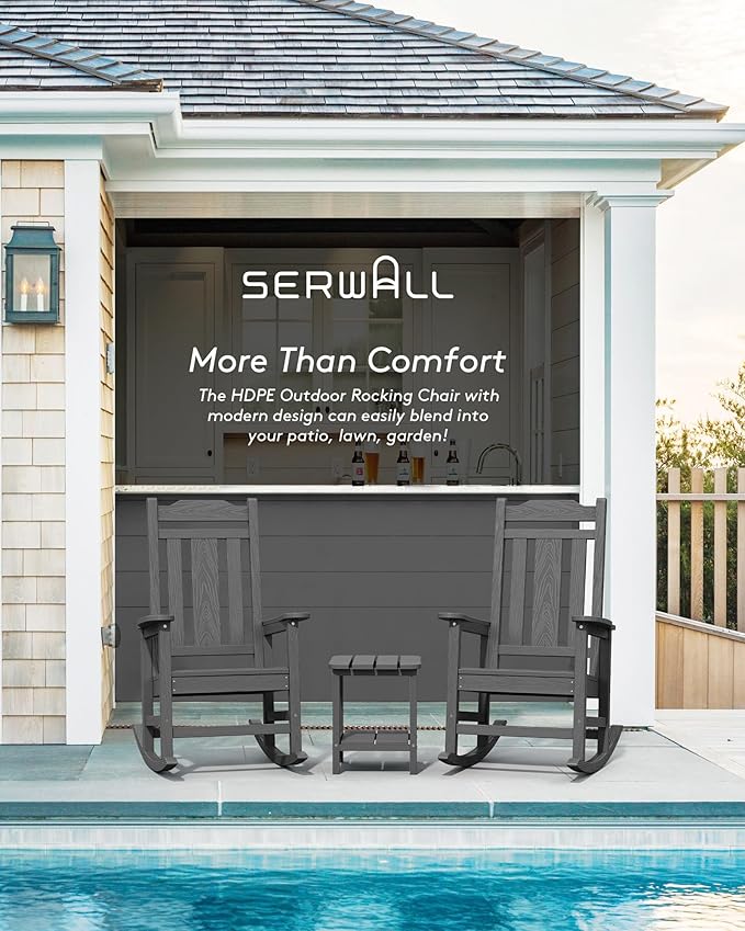 SERWALL Outdoor Rocking Chair Set of 6, Patio Rocking Chair Sets, HDPE Rocking Chair for Adults, Gray - Image 7