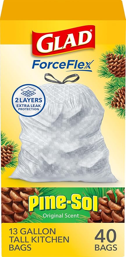 Glad ForceFlex Tall Kitchen Trash Bags, 13 Gallon, Pine-Sol Original by GladTrashFoodStorage