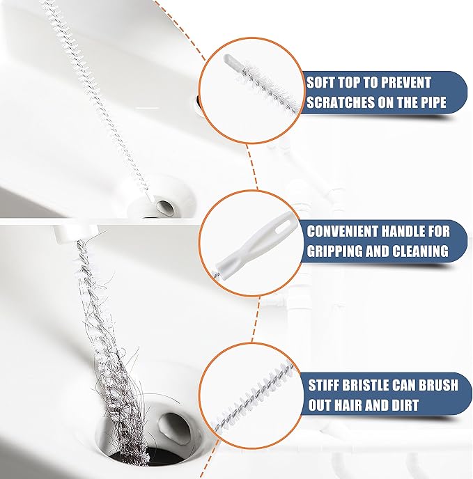35.5inch Drain Clog Remover, 25inch Drain Snake Hair Remover ＆ Cleaning Brush - Image 6