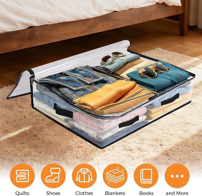 2 Pack Under Bed Storage Bags, 60L Foldable Clear Storage Containers - Image 4