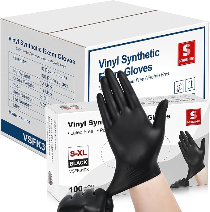 Schneider Vinyl Synthetic Exam Gloves, 4 Mil, Latex Free Disposable Gloves by Schneider