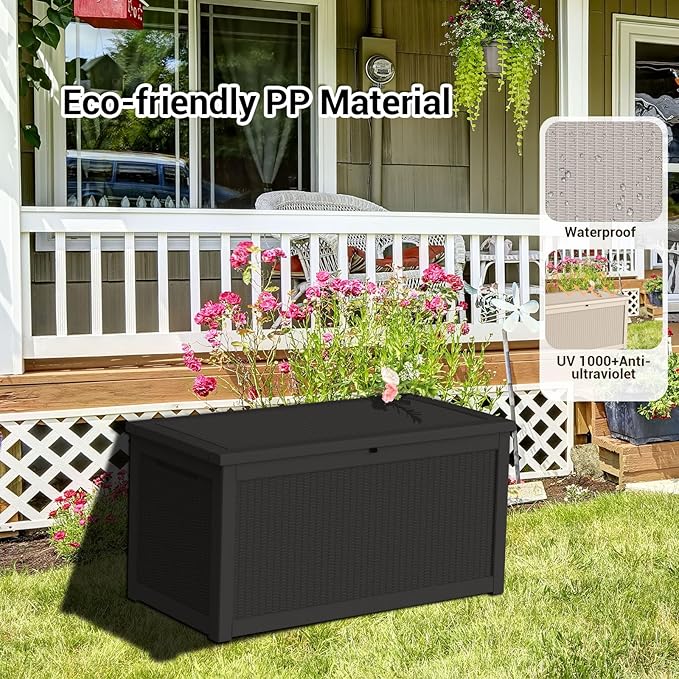 DRATO 320 Gallon Deck Box, Outdoor Large Waterproof Resin Storage Box with Lockable Lid for Patio Cushions, Gardening Tools （Black，320 Gallon） - Image 2
