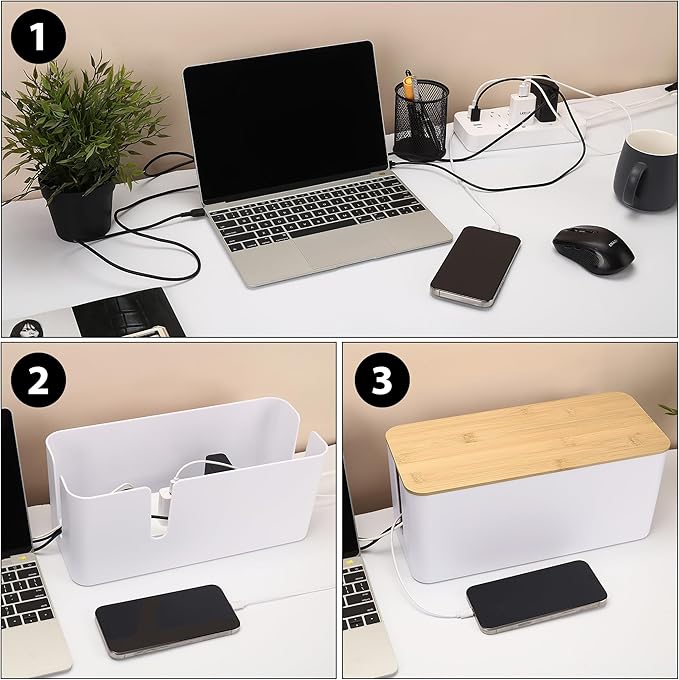 ZhiYo Bamboo Lid Cord Organizer Box, Safe ABS Cable Management Box - Image 7