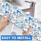 Kitchen Sink Splash Guard Faucet Mat Blue Floral and Hummingbird Absorbent Fast - Image 6