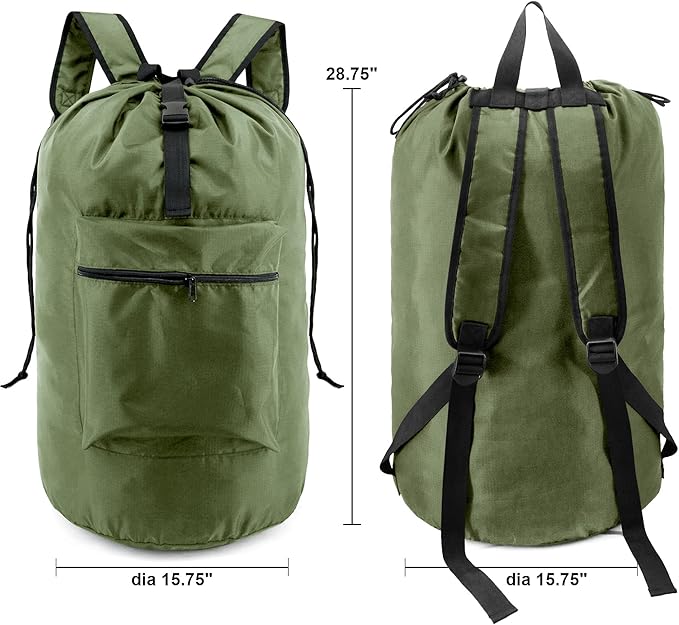BeeGreen Moss Green Laundry Backpack Bag w Adjustable Shoulder Straps String - Image 2
