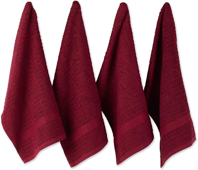 DII Basic Terry Collection Waffle Dishtowel Set, Solid Wine, 4 Piece by DII