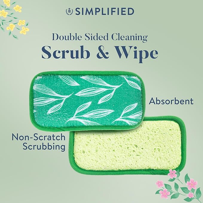 Simplified 5-Pack Scrub & Wipe 2-in-1 Dishwashing Sponges - Image 5