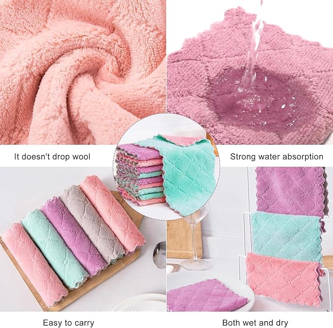 12 Pack Cleaning Cloth Kitchen Cloth, Dish Towels Super Absorbent Coral Velvet - Image 7