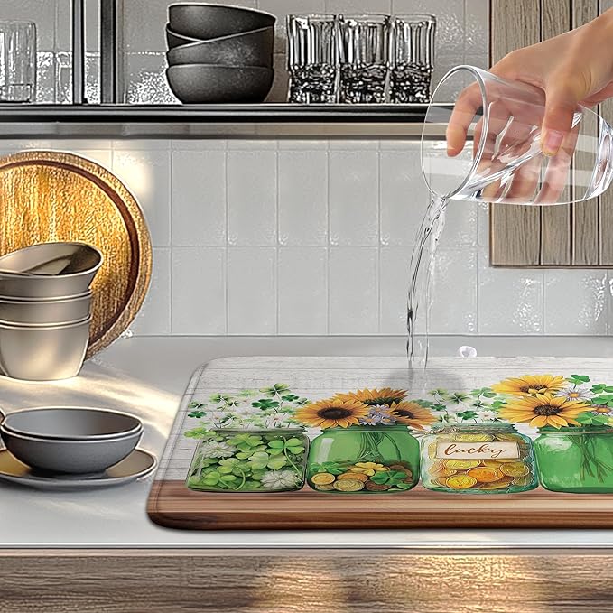 St Patricks Day Shamrock Dish Drying Mats St Patrick's Day Spring Dish Mat - Image 5
