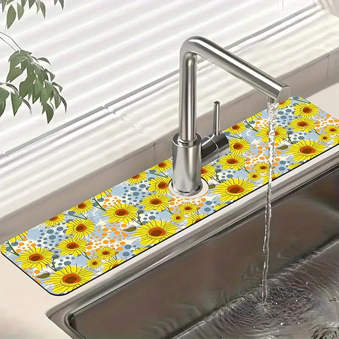 Watercolor Sunflowers Sink Splash Guard Faucet Mat Sunflowers Polka Dots Super by Unknown