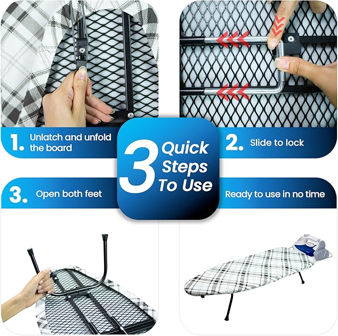 Metal Mesh Panel Tabletop Ironing Board | Foldable Iron Board | Heavy Duty - Image 7