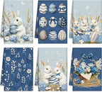 Breling Set of 6 Easter Decorations Easter Kitchen Towels Blue Rabbits Bunny by Breling