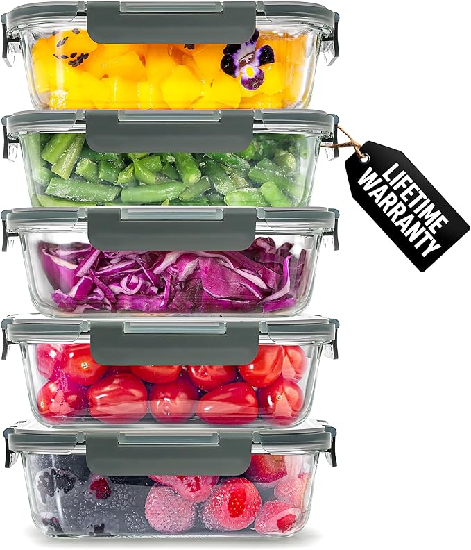 Zulay Kitchen 5 Piece Large Glass Tupperware Container Set by ZulayKitchen