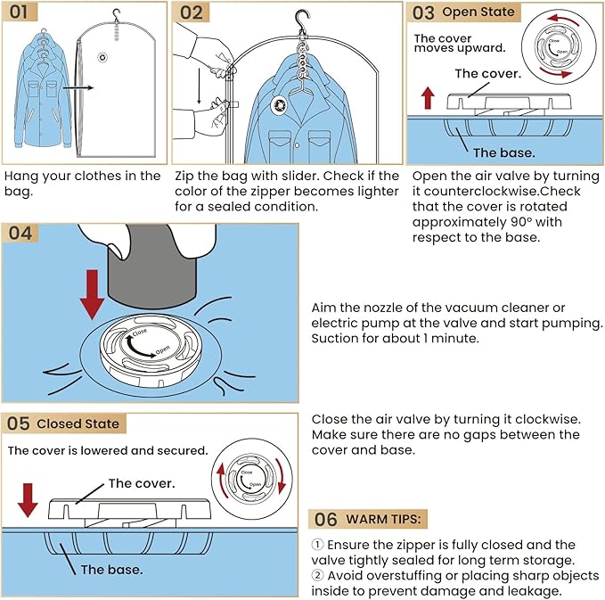 Hanging Vacuum Storage Bags, 6 Pack Large Hanging Vacuum Seal Garment Bags - Image 7