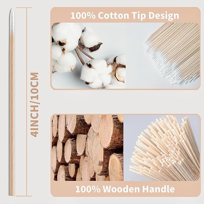 600PCS Pointed Cotton Swabs -4 Inch Wood Handle Pointed Tip Head Precision - Image 6