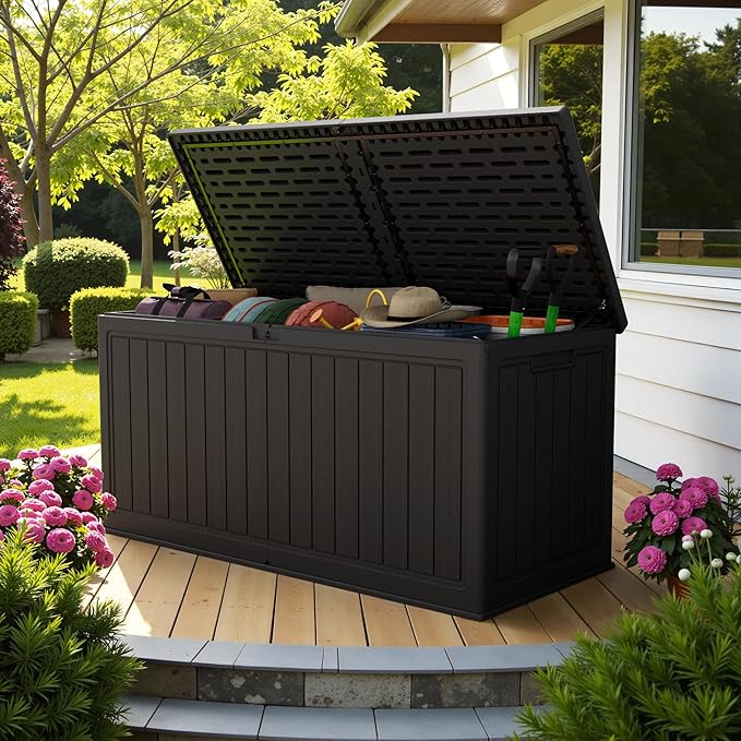Devoko 260 Gallon Double-Wall Deck Box with Divider, Side Handles, Resin Outdoor Large Storage Box Waterproof and Lockable for Patio Furniture, Garden, Pool (Black, 260 Gallon) - Image 7