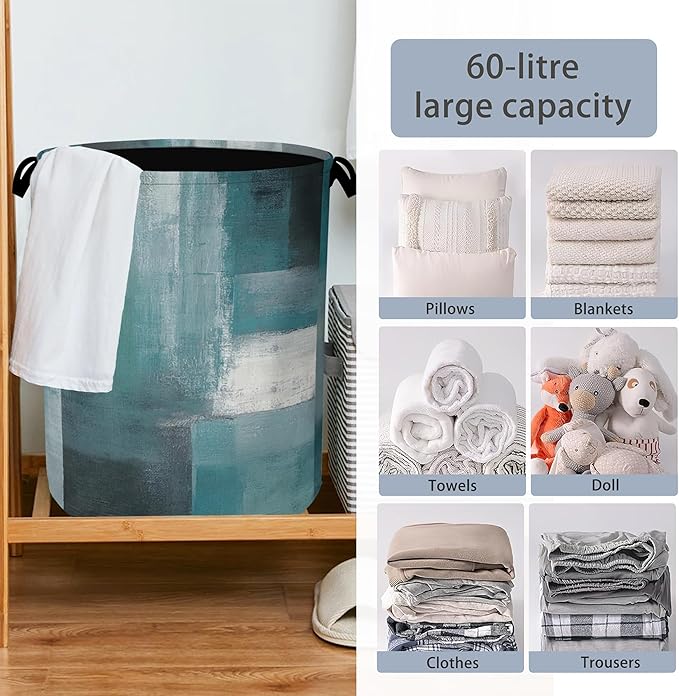 Blue Gray Modern Laundry Basket, Art Foldable - Image 6