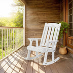 VINGLI Heavy Duty 600 LBS Outdoor Wooden Rocking Chair with Higher Backrest,Patio Rocking Chair with Ergonomic Design, Weatherproof Outdoor Rockers Suit for Patio, Garden, Balcony, Yard, White - Image 2