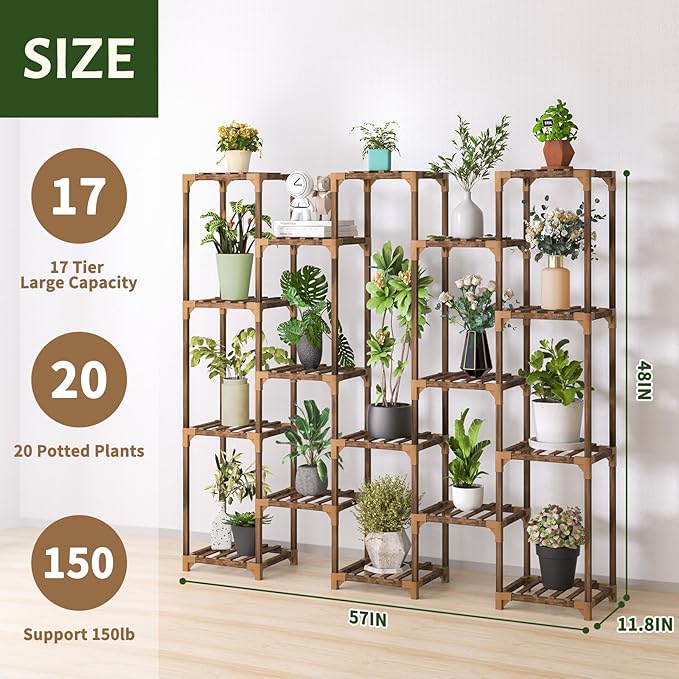 Uneedem Plant Stand Indoor Outdoor, Tall Plant Shelf for Multiple Plants, 17 Tiers Large Plant Rack Wood Plant Holder Plant Shelves for Room Corner Balcony Garden Patio - Image 4