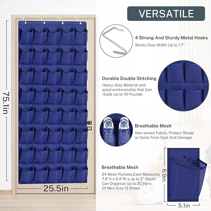 40-Pocket Over the Door Shoe Organizer - Image 3