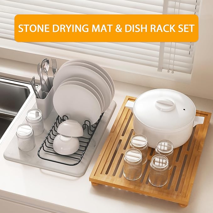 Golener Stone Drying Mat for Kitchen Counter, Dish Drying Pad - Image 3