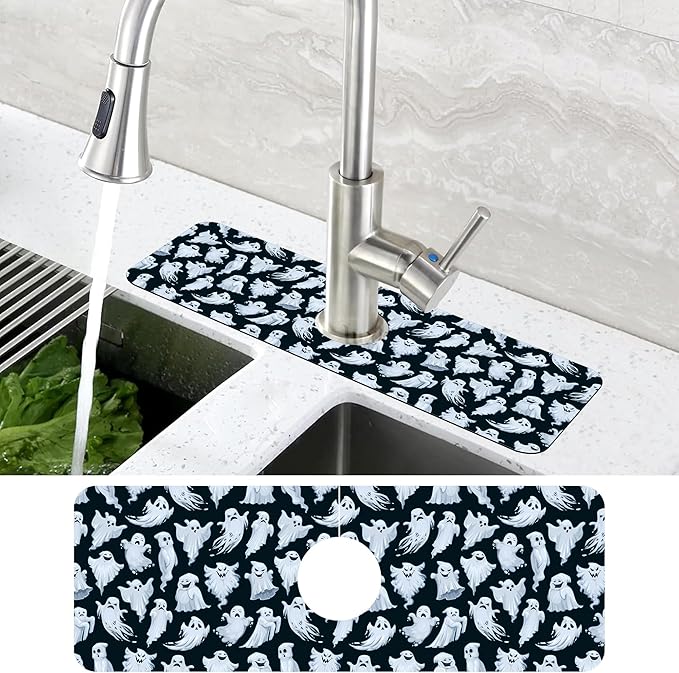 Halloween Ghost Kitchen Sink Splash Guard Mat Absorbent Fast Drying Mat Faucet - Image 4