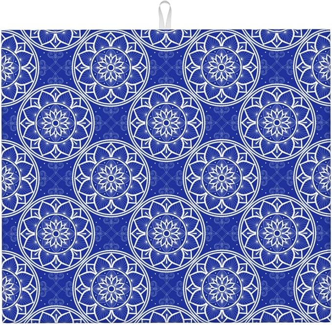 Chinoiserie Blue and White Floral Dish Drying Mats by Unknown
