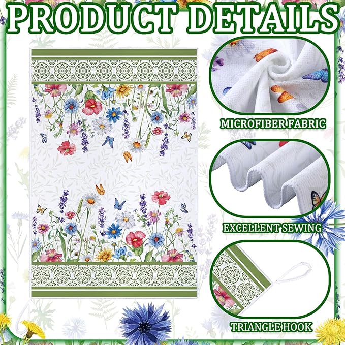 Geyoga 6 Pcs Spring Floral Kitchen Towels Flamingo Dish Hand Towels Sunflower - Image 5