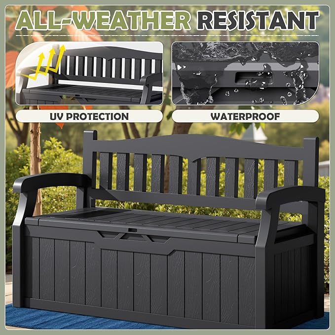 Homall 75 Gallon Outdoor Storage Benches Lockable Deck Box with Waterproof and UV Resistant, Waterproof Storage Box for Patio Furniture, Tools, Cushions (Black) - Image 5