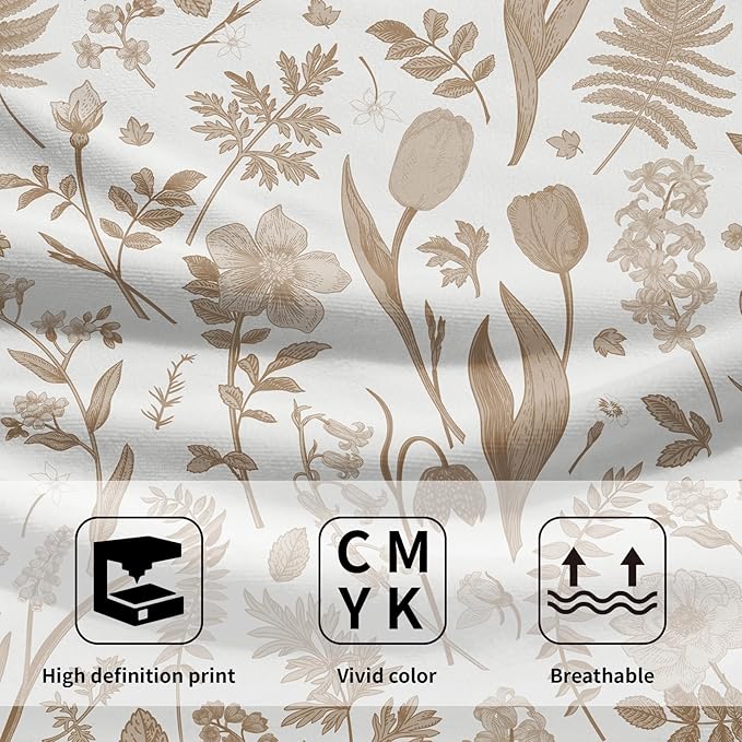 Spring Floral Hand Towels for Bathroom Set of 2 Brown White Flower Leaves - Image 3