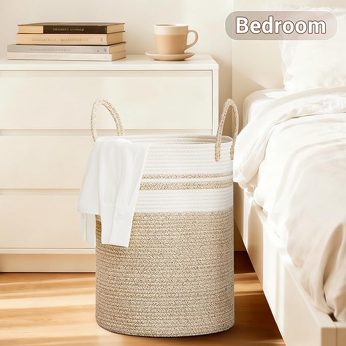 Tall Laundry Basket with Handles, 100L Portable Dirty Clothes Hamper, Boho - Image 5