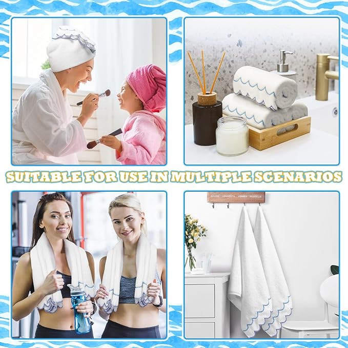 2 Pcs Scalloped Hand Towels 100% Cotton Fingertip Towels - Image 6