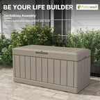 Patiowell 82 Gallon Resin Deck Box, Waterproof Large Wood Look Storage Box for Patio Furniture, Pool Accessories, Garden Tools and Sports Equipment, Lockable, Light Brown - Image 7