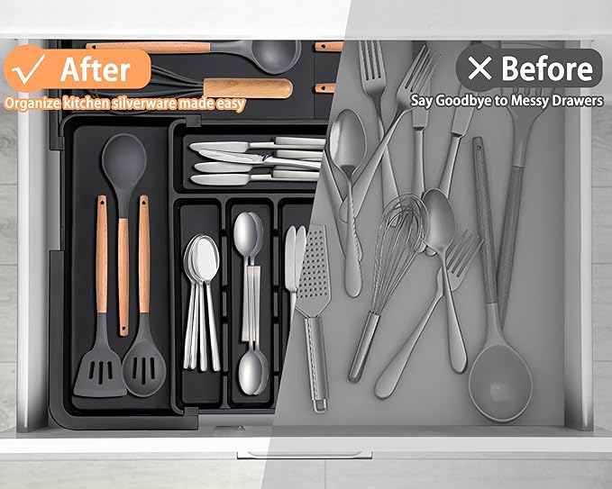 Silverware Organizer Expandable Kitchen Utensil Drawer Organizer Large BPA Free - Image 8