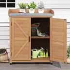 Outdoor Storage Cabinet & Potting Bench Table with Metal Top, Wooden Patio Furniture, Garden Workstation (Light Brwon, 39x31.5x17in) - Image 7