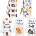 R HORSE 5Pcs Funny Kitchen Dish Towels, Cute Cat Dishcloths Gift, Absorbent by RHORSE