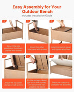 VEVOR Outdoor Storage Bench, 2-Person PE Rattan Storage Bench, 70 Gal Deck Box with Cushion, Supports up to 265 lbs, Weatherproof Outdoor Seating & Porch Decor for Patio Garden Balcony Yard - Image 7