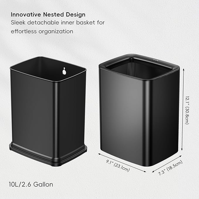 EKO Laguna 2.6 Gallon/10L Matte Black Stainless Steel Open Top Trash Can - Image 3