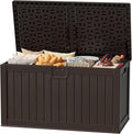 JUMMICO 250 Gallon Outdoor Resin Deck Box with Divider, Waterproof Storage Box with Lockable Lid&Side Handles for Garden Tools, Pools Supplies (Brown) by JUMMICO