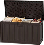 JUMMICO 250 Gallon Outdoor Resin Deck Box with Divider, Waterproof Storage Box with Lockable Lid&Side Handles for Garden Tools, Pools Supplies (Brown) by JUMMICO