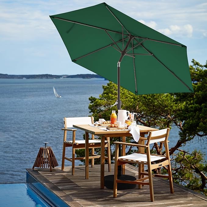 JEAREY 7.5FT Patio Umbrella Outdoor Market Umbrella with 6 Sturdy Ribs, Push Button Tilt/Crank Table Umbrella for Garden, Deck, Backyard and Pool, Dark Green - Image 4