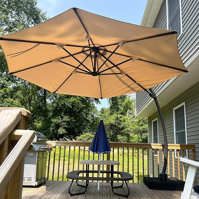 Aoxun 11 FT Cantilever Umbrella with Base Included, Patio Large Aluminum Offset Umbrella Windproof with 360°Rotation, Heavy Duty Frame for Outdoor, Pool, Deck and Garden - Image 5