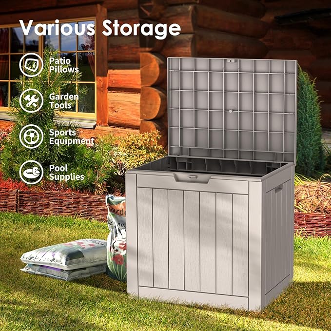 TARKARI 35 Gallon Lockable Resin Deck Box, Waterproof & UV-Resistant Outdoor Storage Box for Outdoor Cushion Storage, Garden Tools & Pool Accessories Storage, Gray - Image 3
