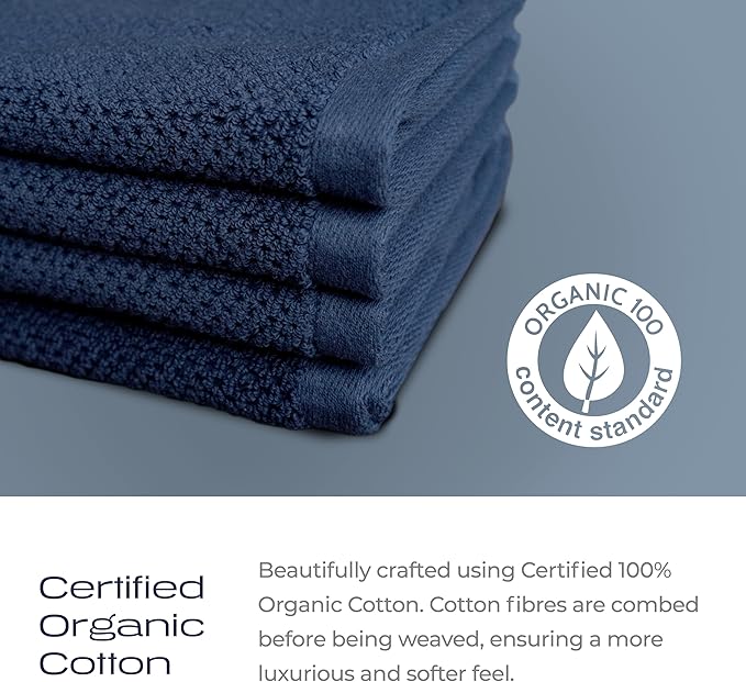 Luxury Silver-Infused Navy Blue Washcloths 4-Pack Set, 12.9"x12.9" - Image 3