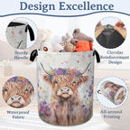 Highland Cow Laundry Basket, Foldable Oxford Cloth Flower Funny Laundry Hamper - Image 4