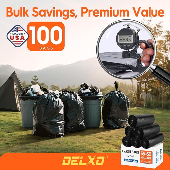 Delxo 55-60 Gallon Trash Bags, Durable & Puncture-Resistant Plastic Bolsas para - Image 3