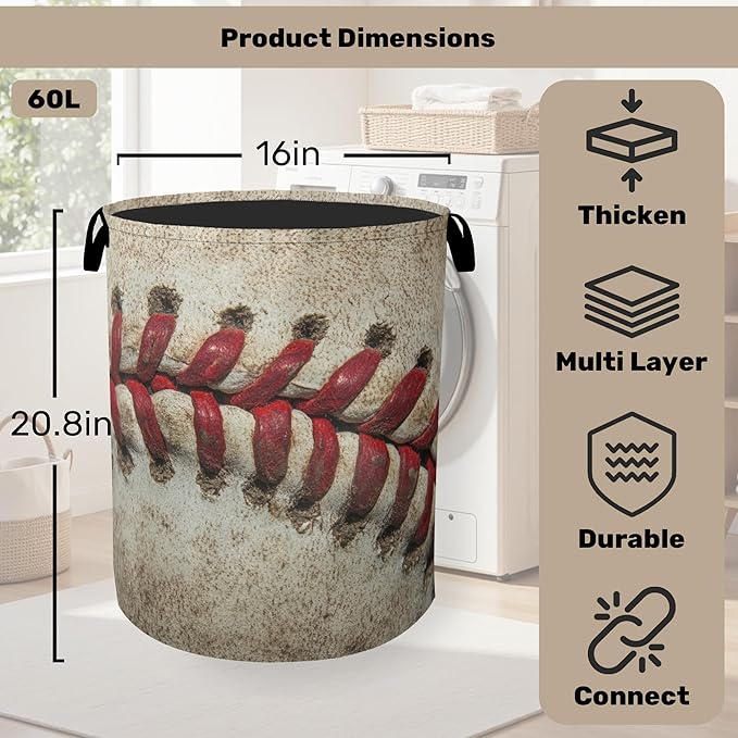 Baseball Laundry Basket with Handles - Image 2