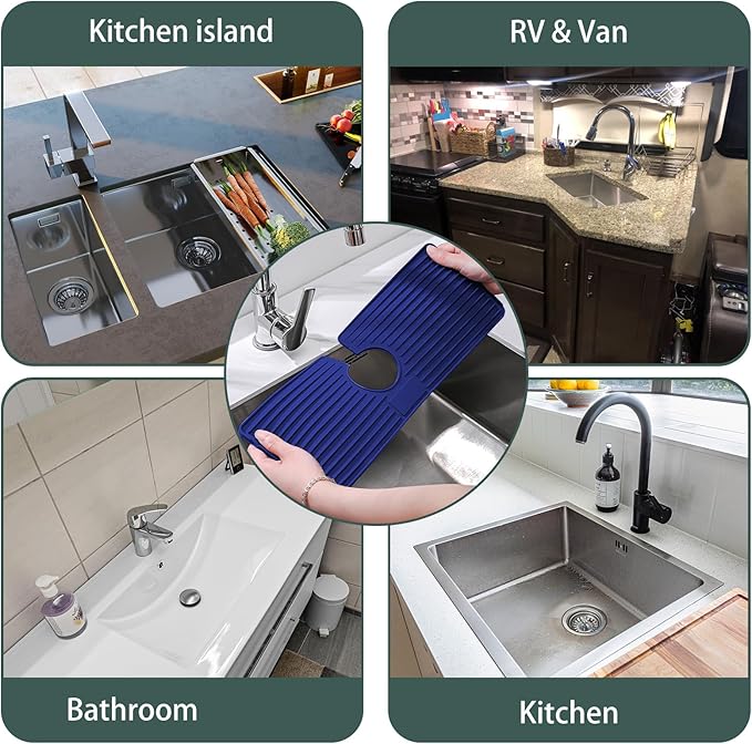 Faucet Mat for Kitchen Sink, Silicone Faucet Handle Drip Catcher Tray, Drying - Image 7